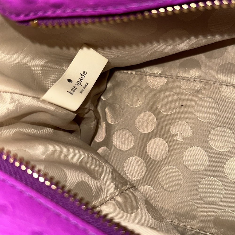 Kate Spade Rose Avenue Embossed Ostrich Leather Bow Tote Bag Baja Rose Purple - Picture 16 of 16